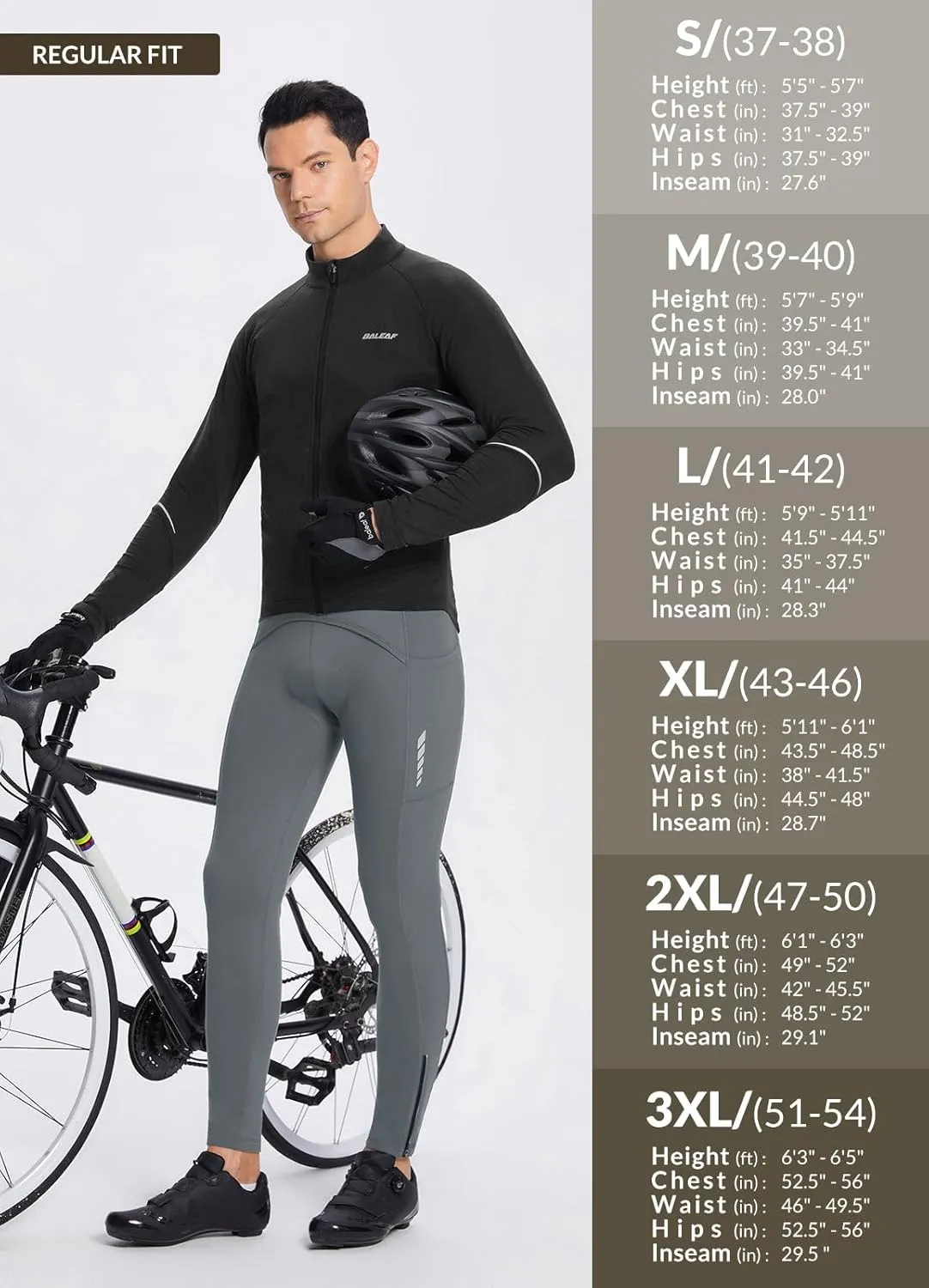baleaf Men's Winter Cycling Bib Pants 4D Padded Thermal Water Resistant Bike Tights Cold Weather Warm Pockets