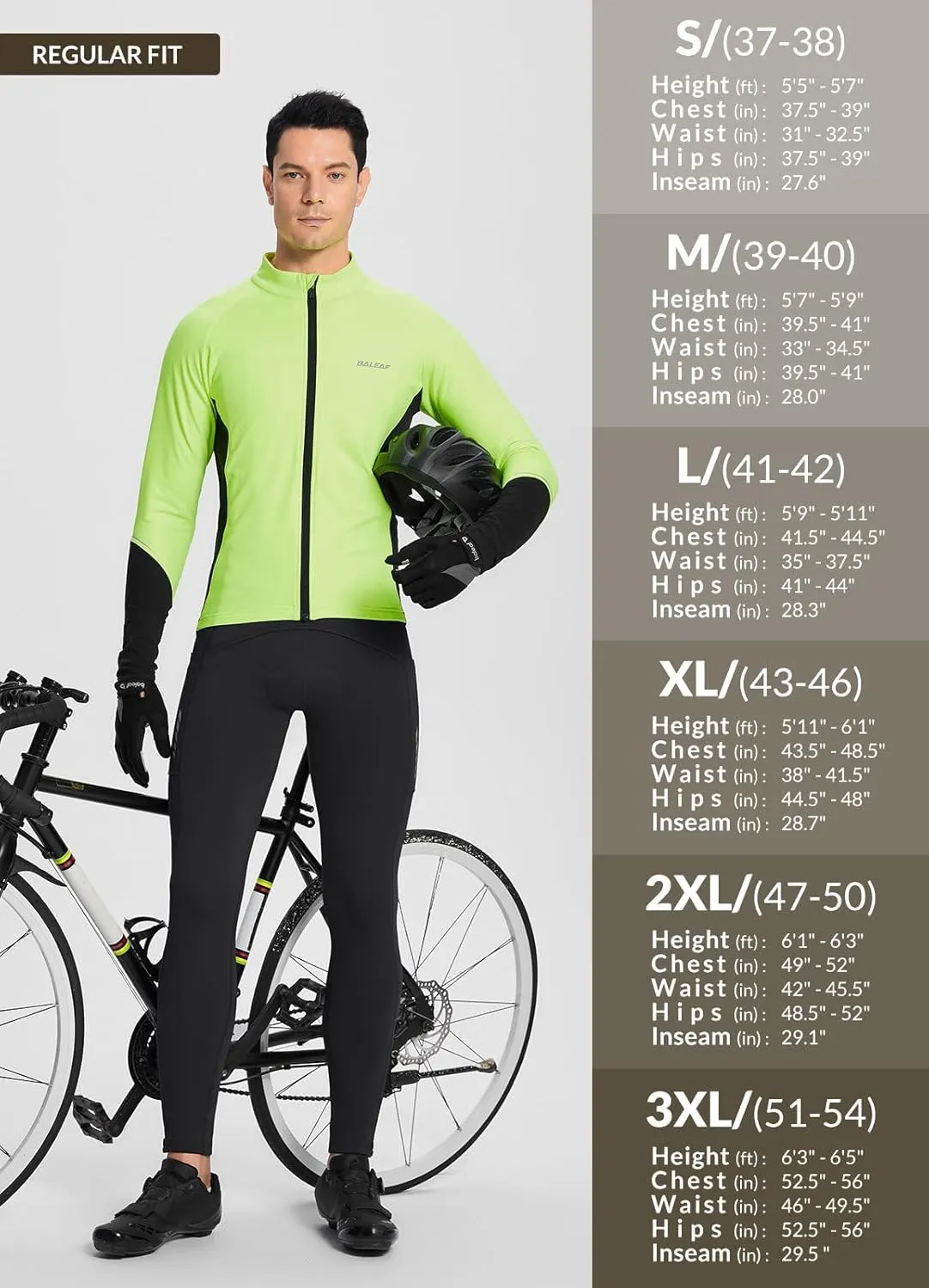 baleaf Men's Winter Cycling Bib Pants 4D Padded Thermal Water Resistant Bike Tights Cold Weather Warm Pockets
