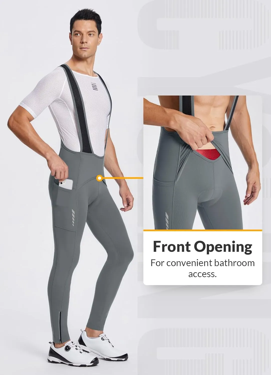 baleaf Men's Winter Cycling Bib Pants 4D Padded Thermal Water Resistant Bike Tights Cold Weather Warm Pockets