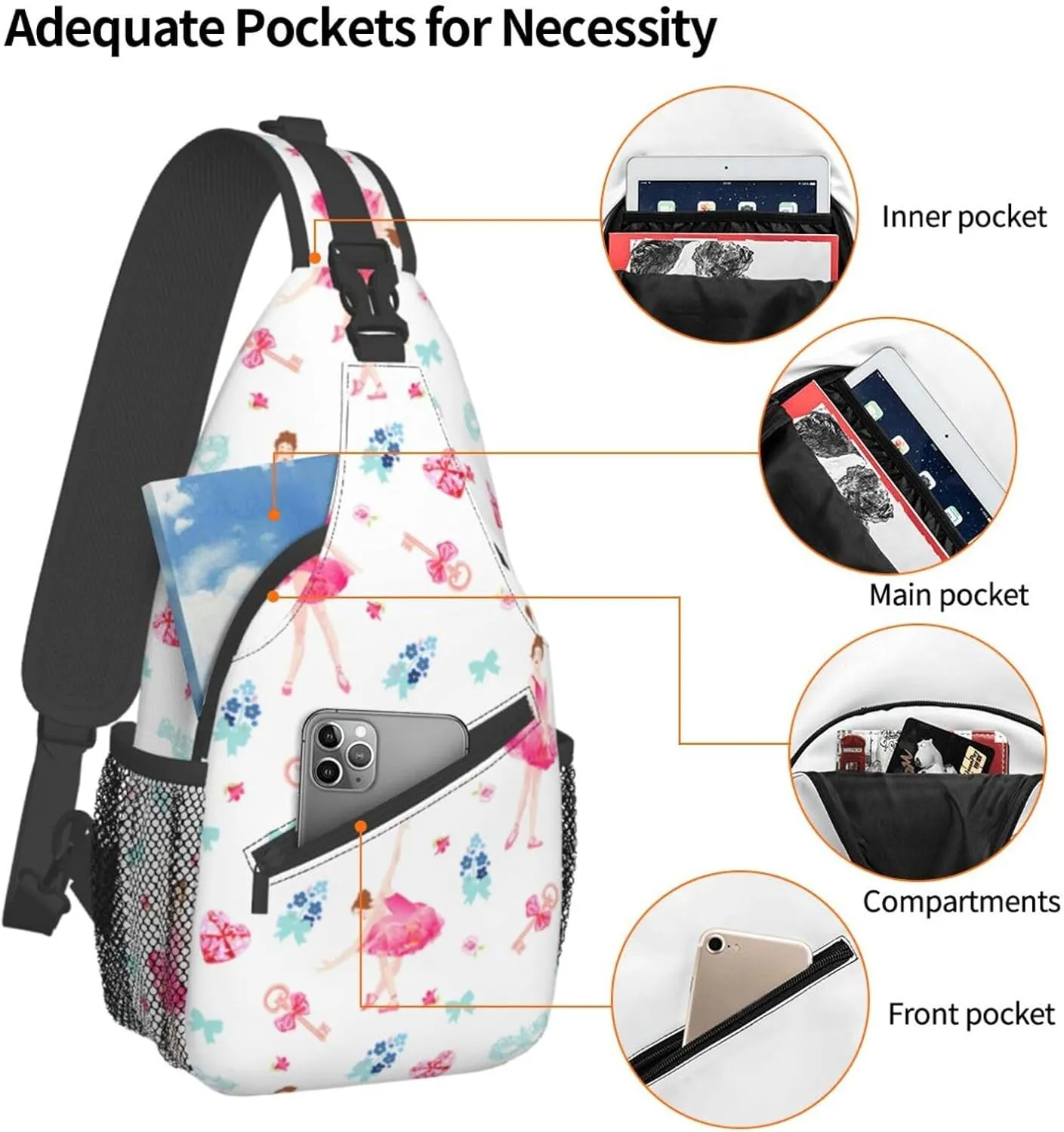 Ballerina Crossbody Bag Dancer Shoulder Bag Backpack Ballet Sling Bag Chest Casual Daypack for Outdoor
