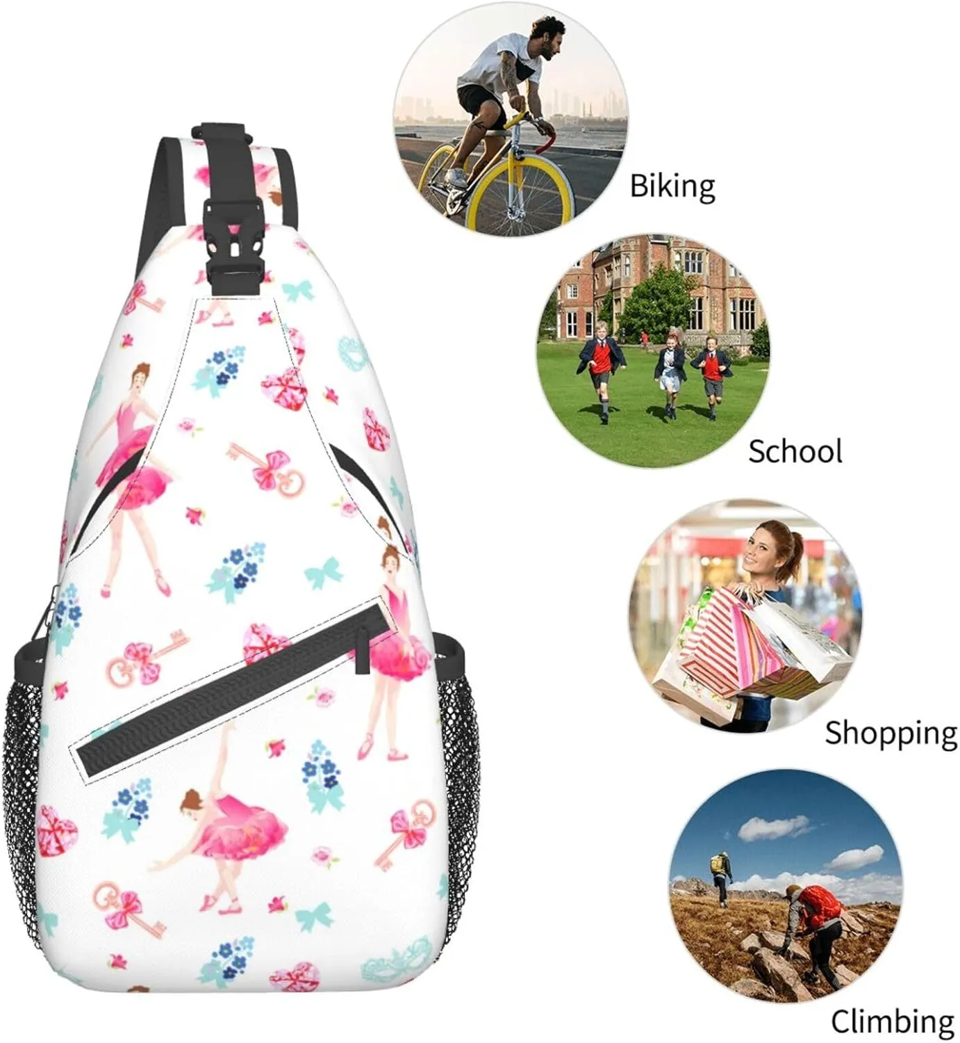 Ballerina Crossbody Bag Dancer Shoulder Bag Backpack Ballet Sling Bag Chest Casual Daypack for Outdoor