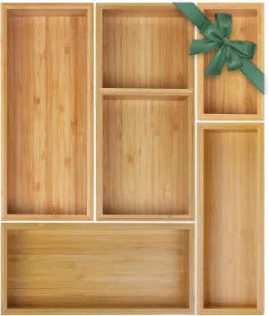 Bamboo Drawer Organizer Set, 5 PCS Multi-Use Individual Wood Storage Organizers, Junk Drawer Divider and Storage Trays Containers for Kitchen, Bathroom, Office Desk, Makeup, Jewelry, Utensils