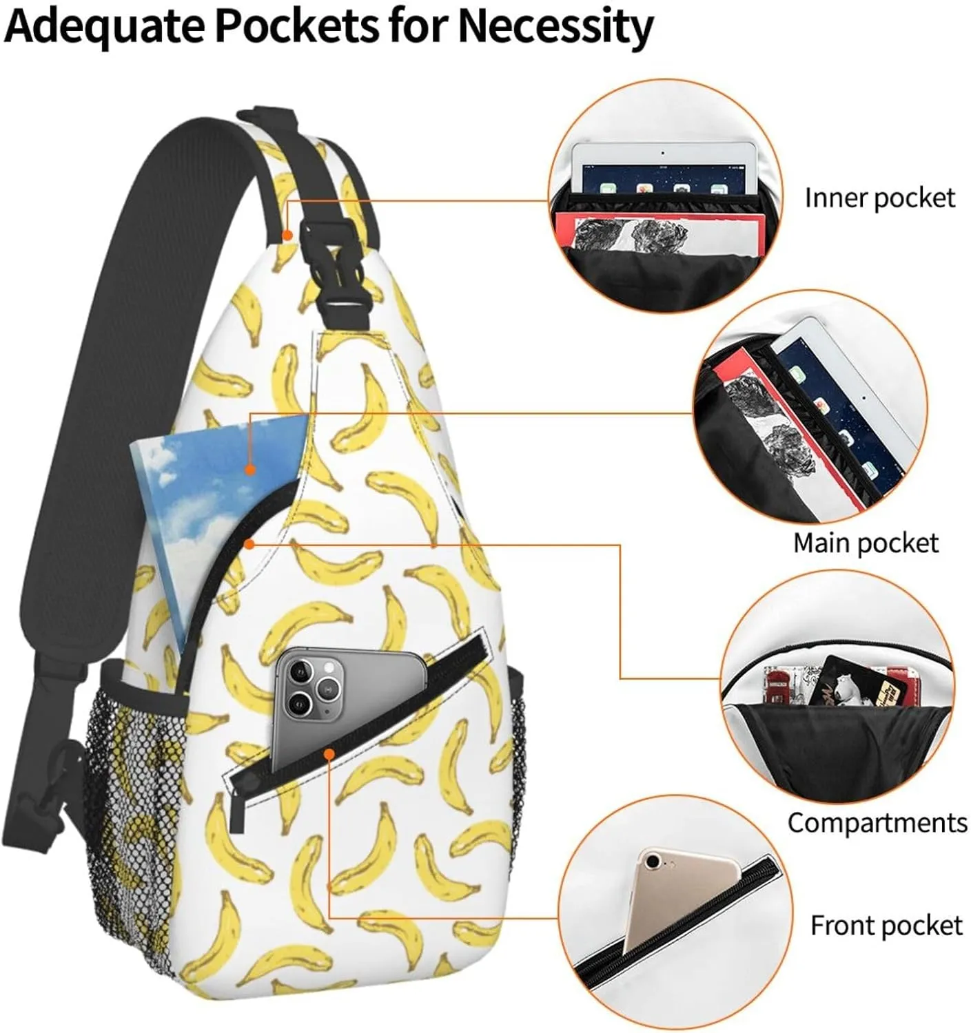 Banana Crossbody Sling Bag For Women Men Cute Chest Bag Shoulder Bag Sling Backpack Casual Sport Daypack For Travel Hiking