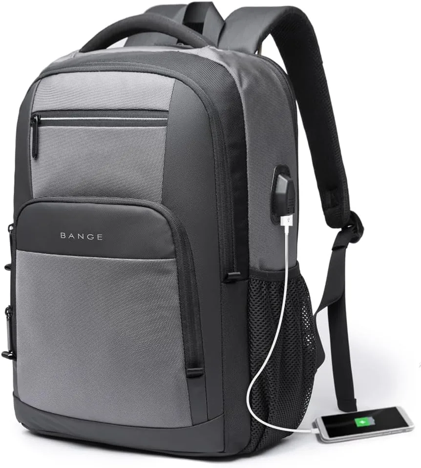 BANGE Travel Laptop Backpack with USB charge port can fit 15.6 Inch laptop for Men and Women (Grey)