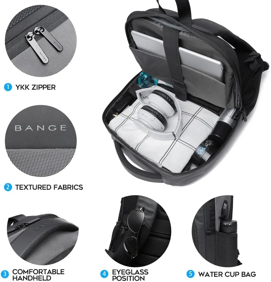 BANGE Travel Laptop Backpack with USB charge port can fit 15.6 Inch laptop for Men and Women (Grey)