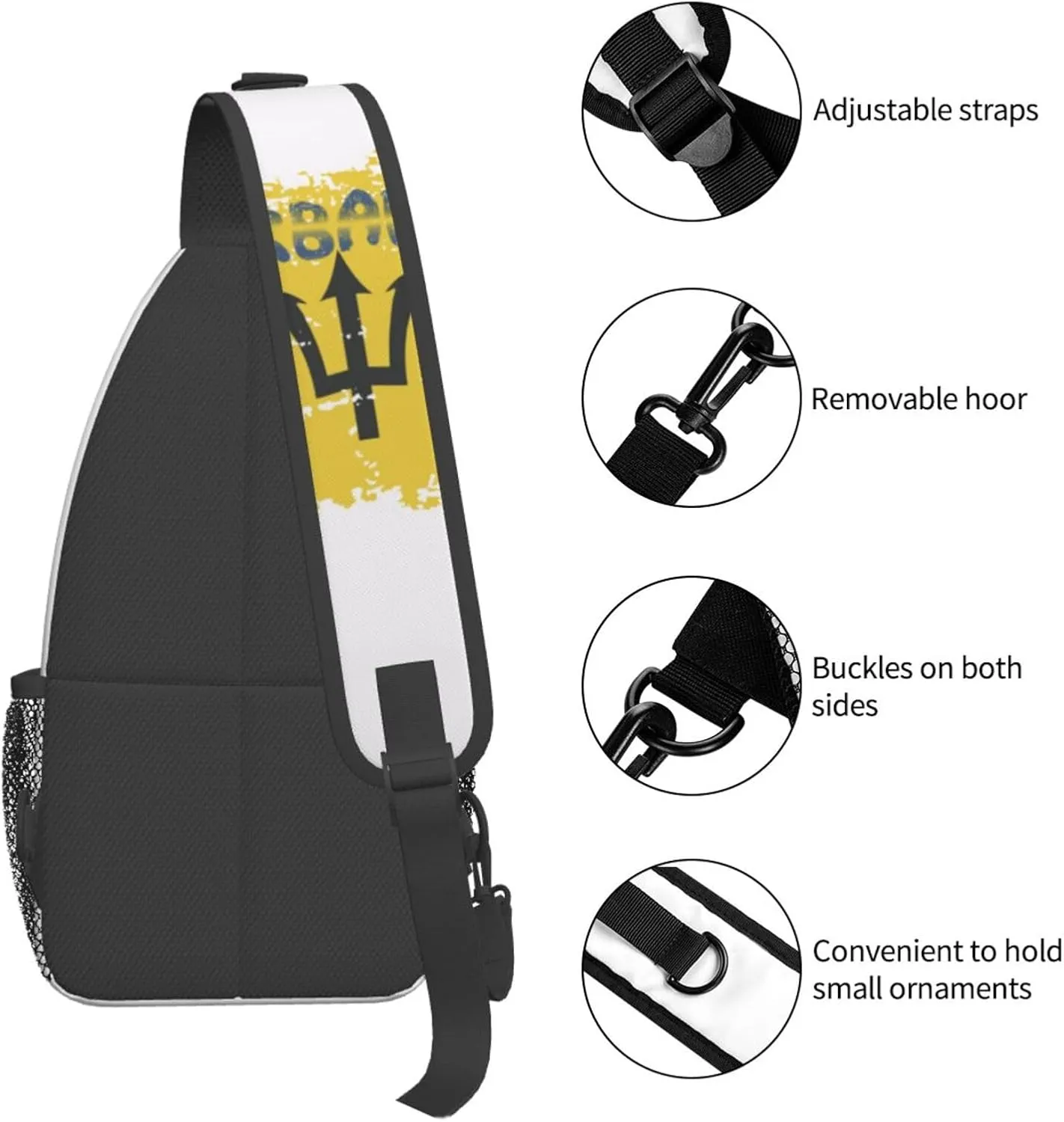 Barbados Shoulder Bag Barbados Flag Sling Backpack Daypack Casual Bag Barbadian Backpack Bag for Outdoor