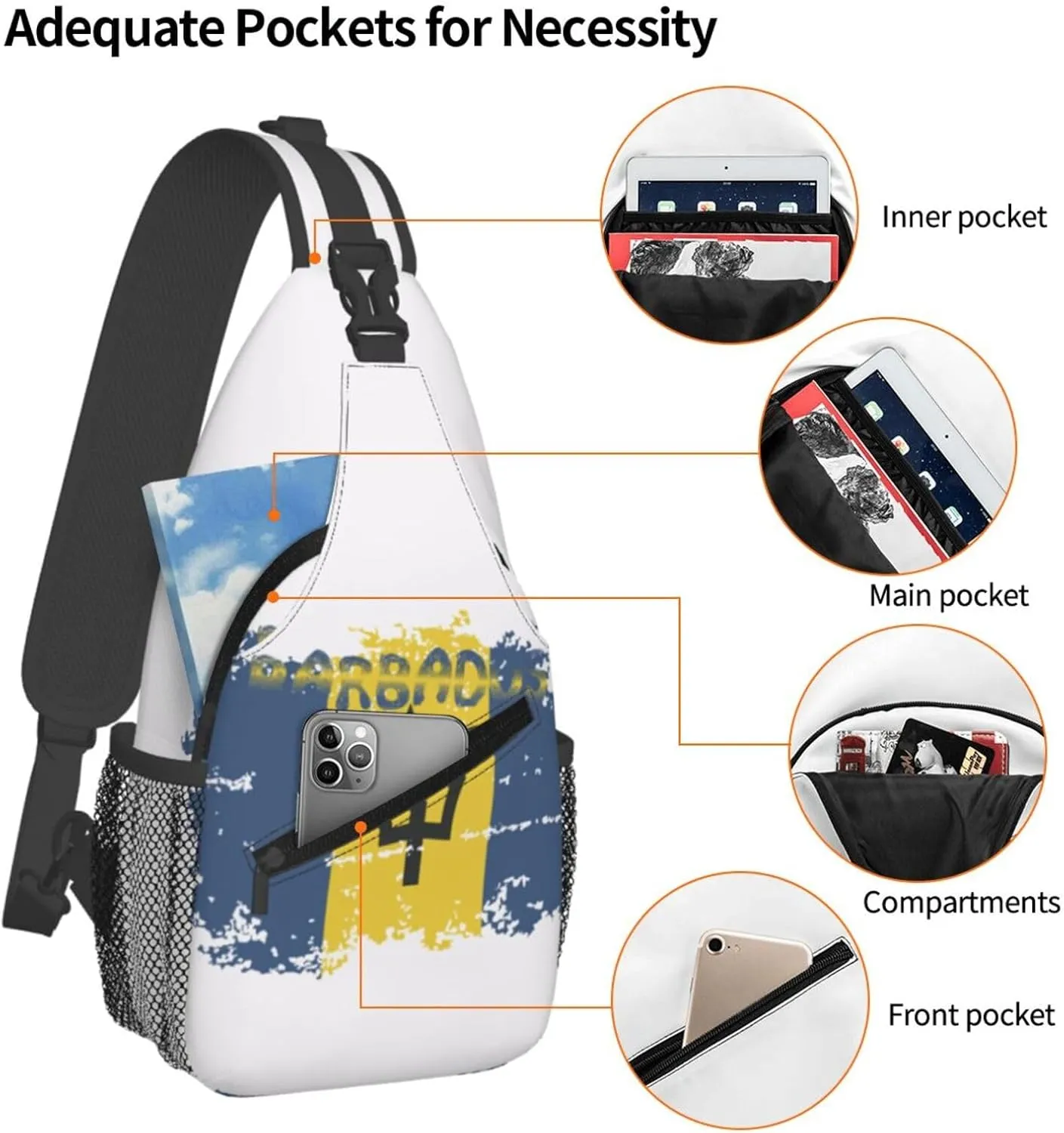 Barbados Shoulder Bag Barbados Flag Sling Backpack Daypack Casual Bag Barbadian Backpack Bag for Outdoor