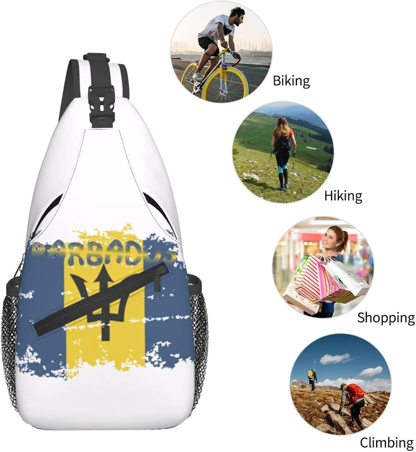 Barbados Shoulder Bag Barbados Flag Sling Backpack Daypack Casual Bag Barbadian Backpack Bag for Outdoor