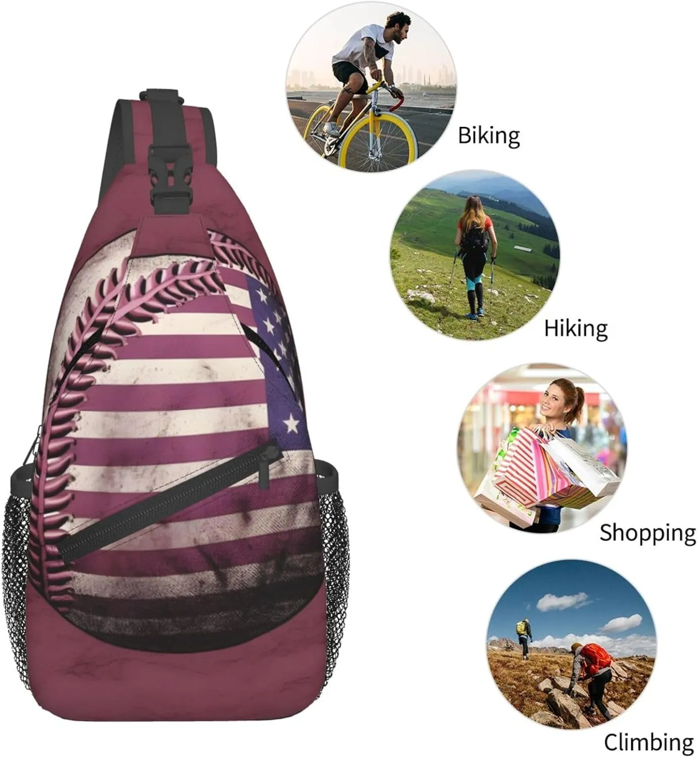 Baseball American Flag Cross Chest Bag For Men Shoulder Bag Travel Hiking Daypack For Women Sling Bag Unisex Crossbody Backpack Casual Bags