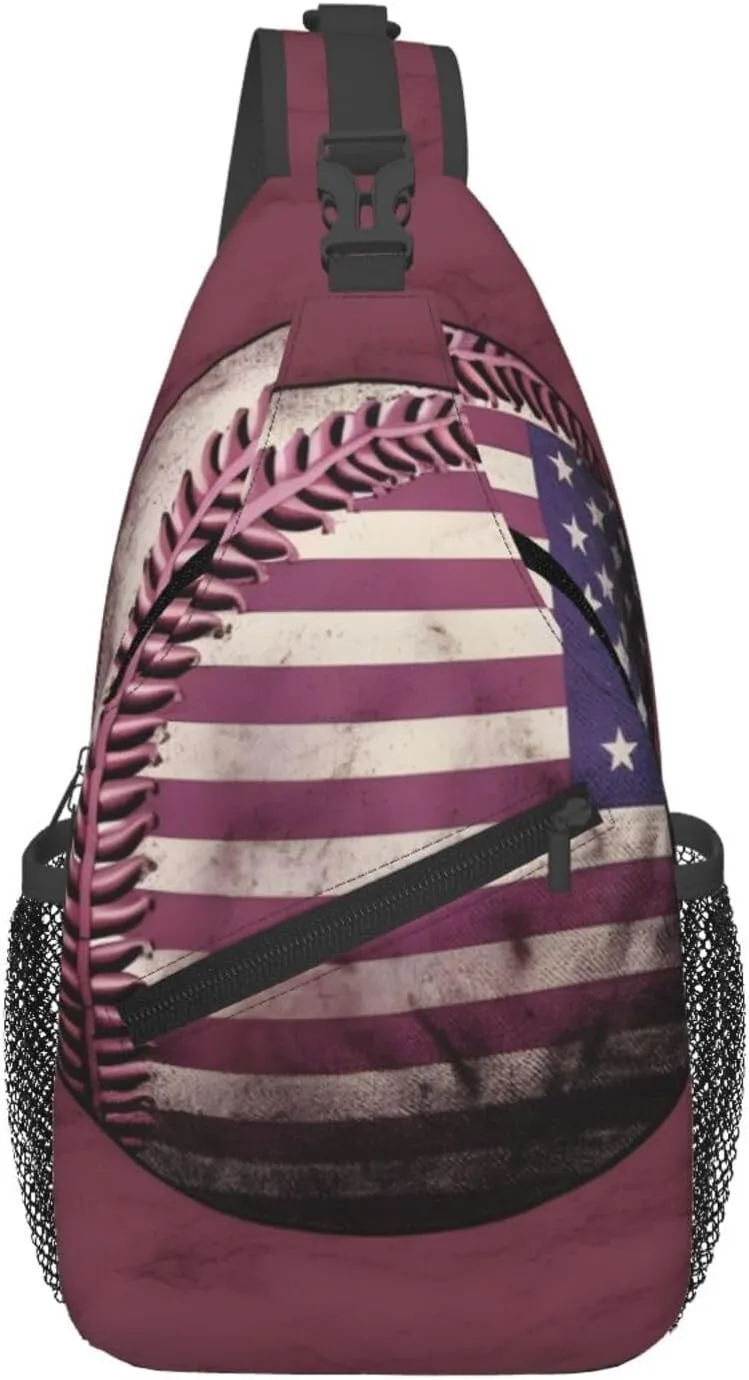 Baseball American Flag Cross Chest Bag For Men Shoulder Bag Travel Hiking Daypack For Women Sling Bag Unisex Crossbody Backpack Casual Bags