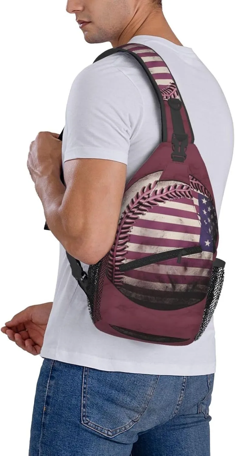 Baseball American Flag Cross Chest Bag For Men Shoulder Bag Travel Hiking Daypack For Women Sling Bag Unisex Crossbody Backpack Casual Bags