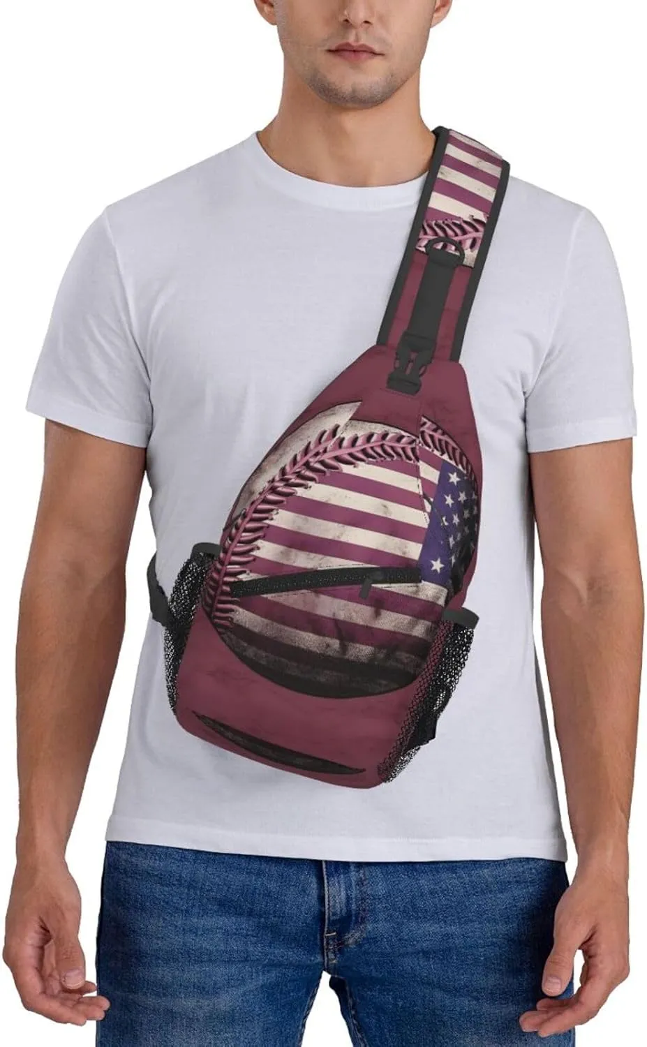 Baseball American Flag Cross Chest Bag For Men Shoulder Bag Travel Hiking Daypack For Women Sling Bag Unisex Crossbody Backpack Casual Bags