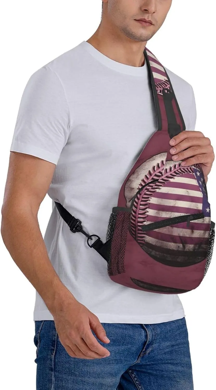 Baseball American Flag Cross Chest Bag For Men Shoulder Bag Travel Hiking Daypack For Women Sling Bag Unisex Crossbody Backpack Casual Bags