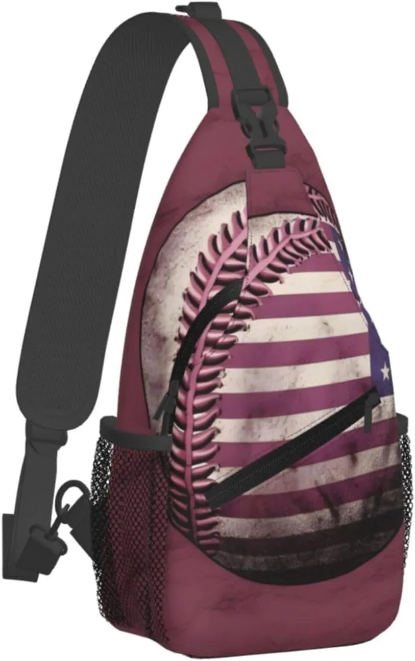 Baseball American Flag Cross Chest Bag For Men Shoulder Bag Travel Hiking Daypack For Women Sling Bag Unisex Crossbody Backpack Casual Bags
