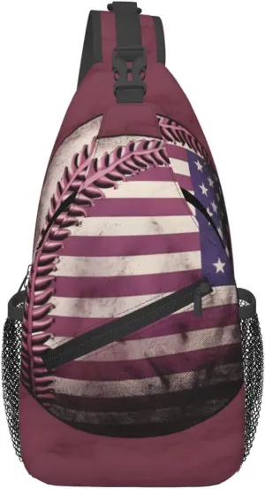 Baseball American Flag Cross Chest Bag For Men Shoulder Bag Travel Hiking Daypack For Women Sling Bag Unisex Crossbody Backpack Casual Bags