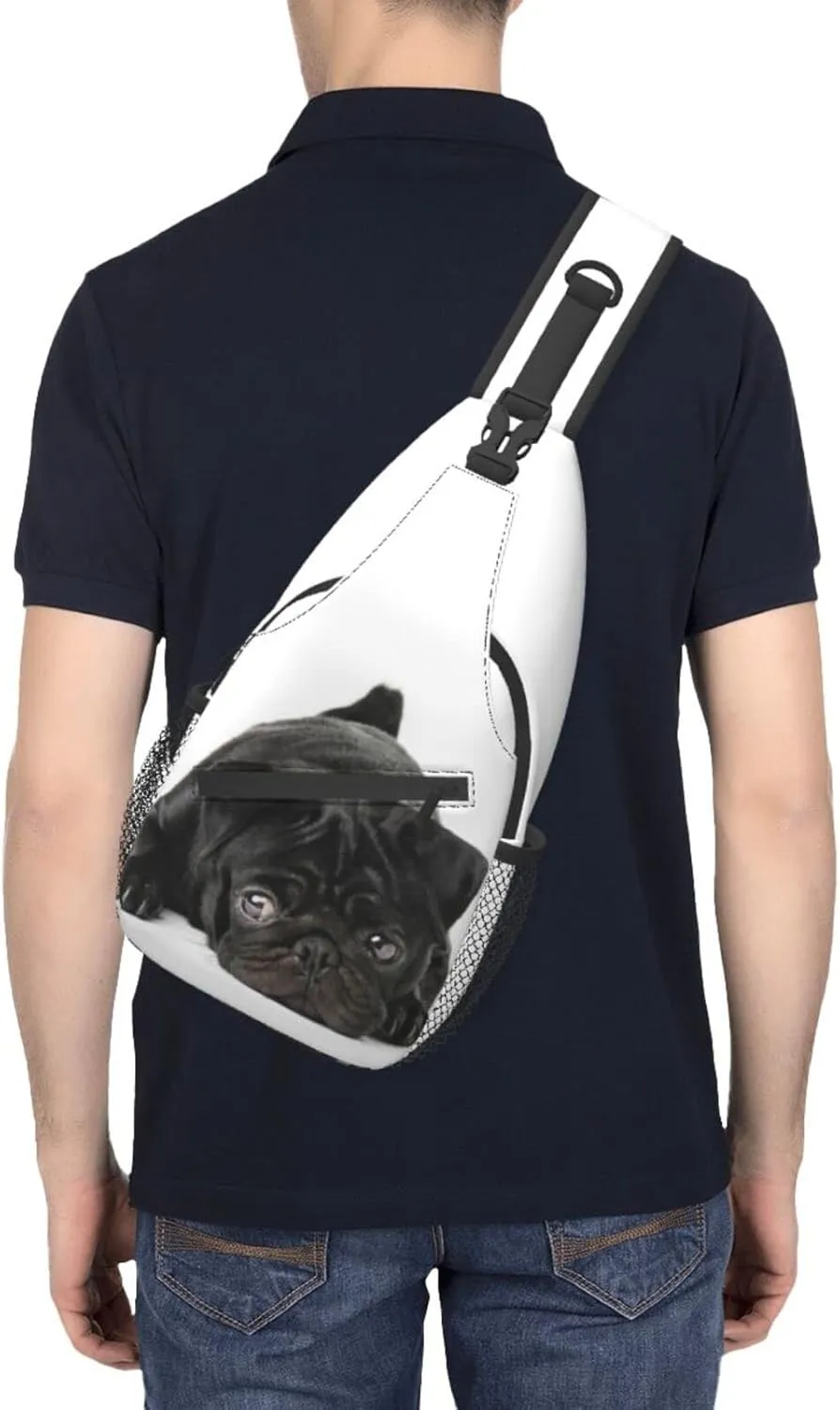 bassyil Black Pug Dog Sling Bag Crossbody Travel Hiking Chest Backpack Shoulder Daypack for Women Men