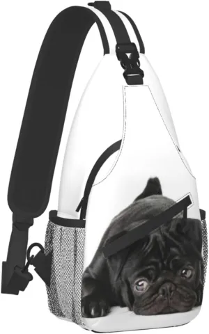 bassyil Black Pug Dog Sling Bag Crossbody Travel Hiking Chest Backpack Shoulder Daypack for Women Men