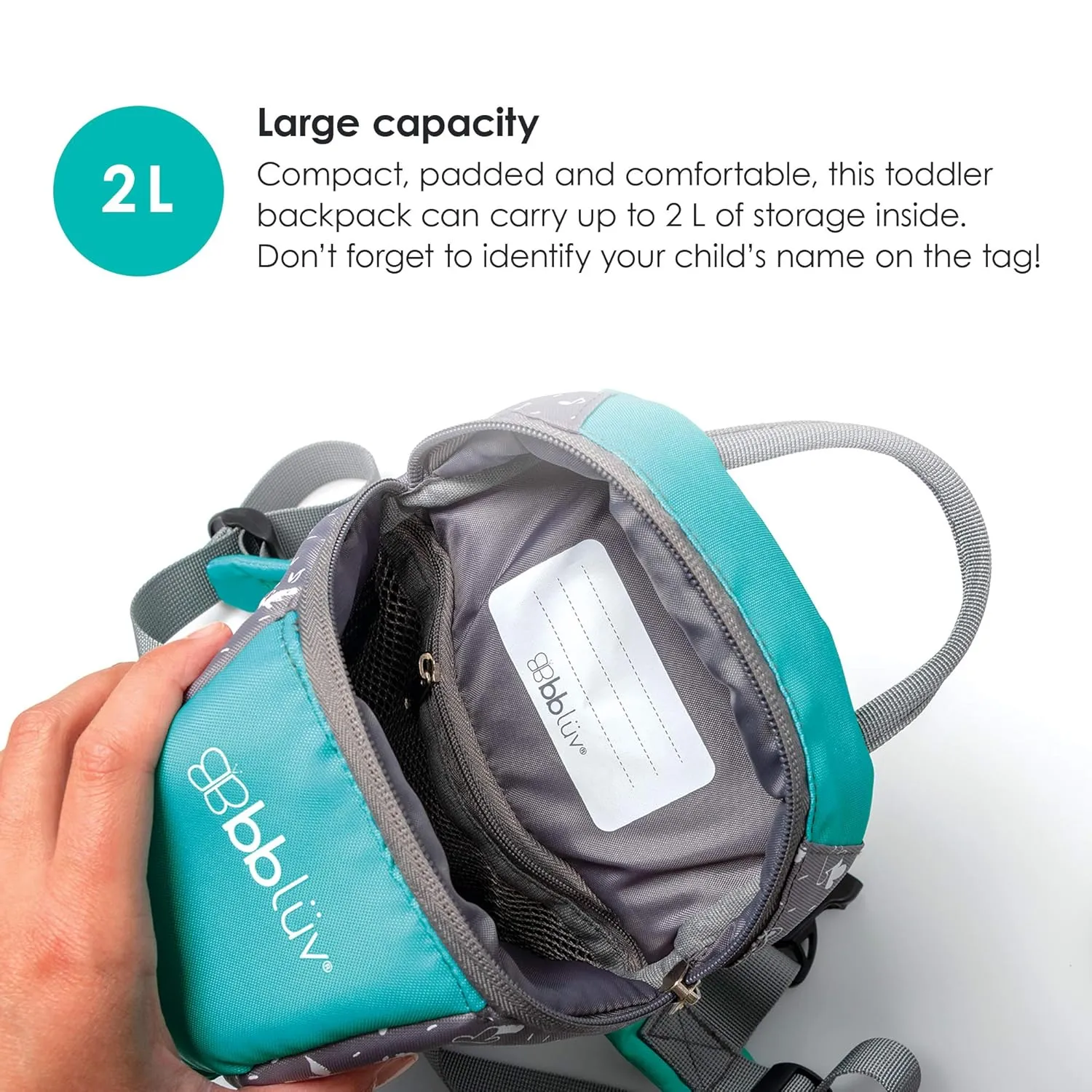 bblüv - Päk - Toddler Backpack with Adjustable Reins, Little Kids Anti-Lost Travel Bag Harness Reins, Lightweight Fits Snacks and Toys, Cute Backpacks with Safety Leash for Baby (Aqua)