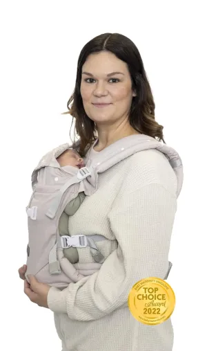 bblüv Pöp’NGO Baby Carrier Wrap - Adjustable Backpack & Front Chest Holder Wearing Harness Sling with Six Positions, Includes Head Cushions, Travel Bag, for Newborn, Infant, & Toddler (Beige)