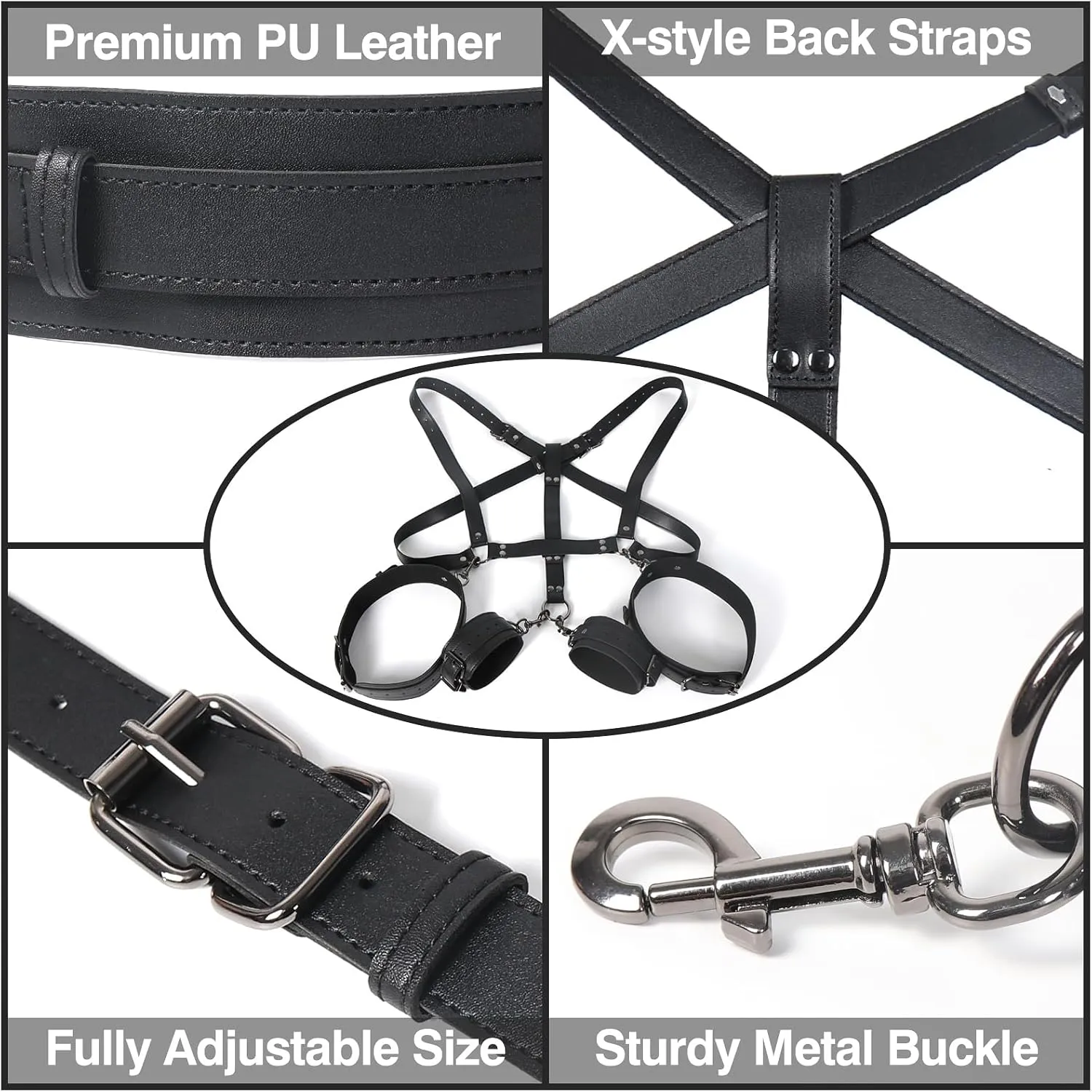 BDSM Sex Toys Sex Bondage Restraints Kit, 3 in 1 Breasts Harness Adjustable Thigh Sling Behind Back Handcuffs, Open Legs SM Bed Bondage Gear & Accessories Sex Toys for Women Couples Beginner