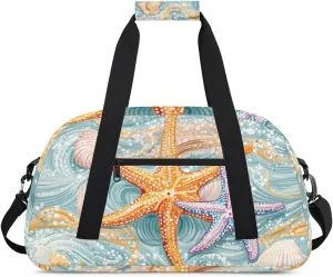 Beach Ocean Starfish Shells Boys Girls Gym Bag Dance Perform Training Duffel Bags Weekender Carry-On Tote Luggage Bag Ideal for School Practice or Overnight Trips