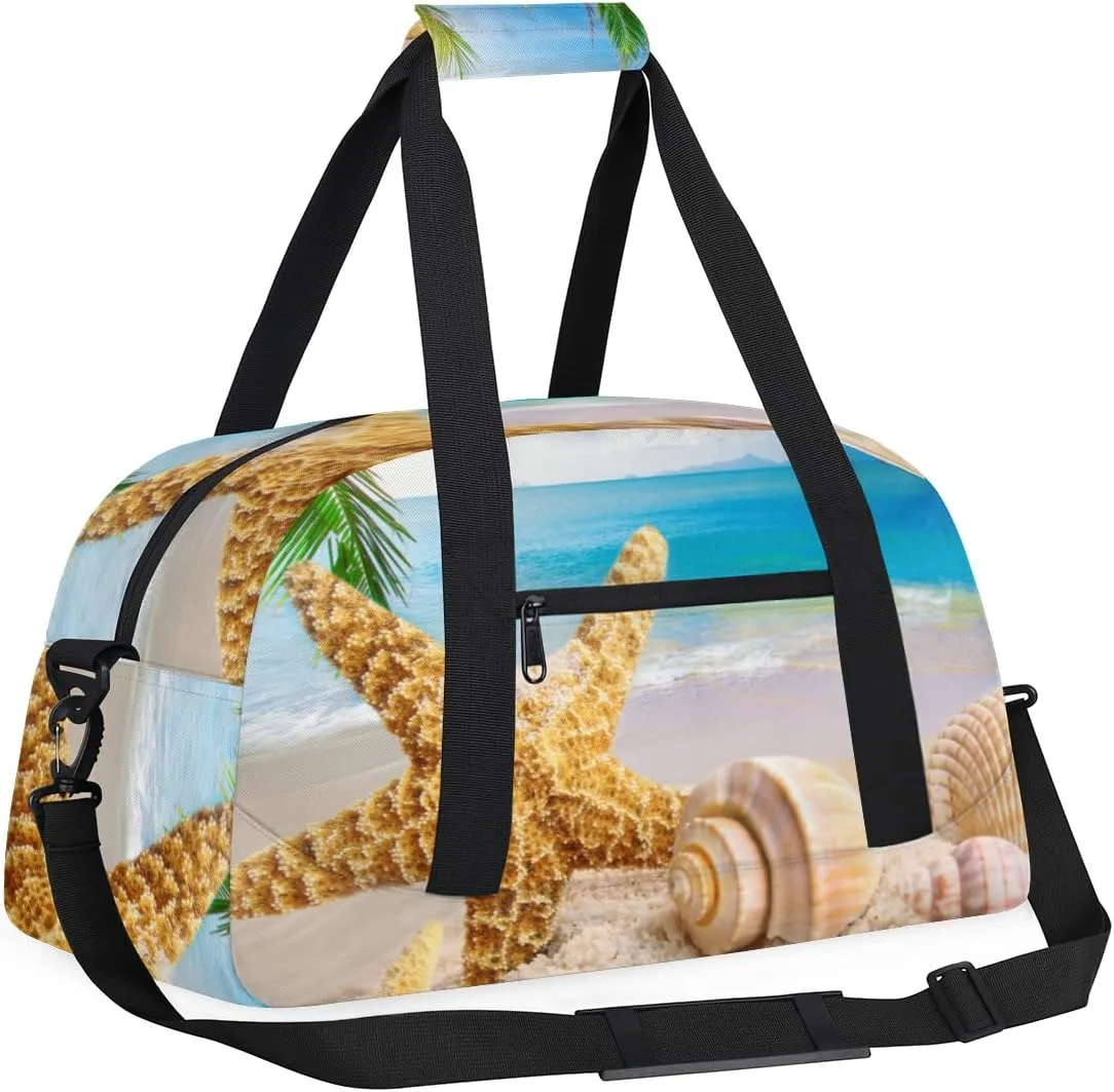 Beach Palm Tree Starfish Boys Girls Gym Bag Dance Perform Training Duffel Bags Weekender Carry-On Tote Luggage Bag Ideal for School Practice or Overnight Trips Beach Theme