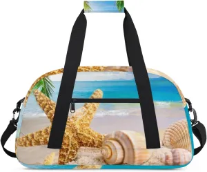 Beach Palm Tree Starfish Boys Girls Gym Bag Dance Perform Training Duffel Bags Weekender Carry-On Tote Luggage Bag Ideal for School Practice or Overnight Trips Beach Theme
