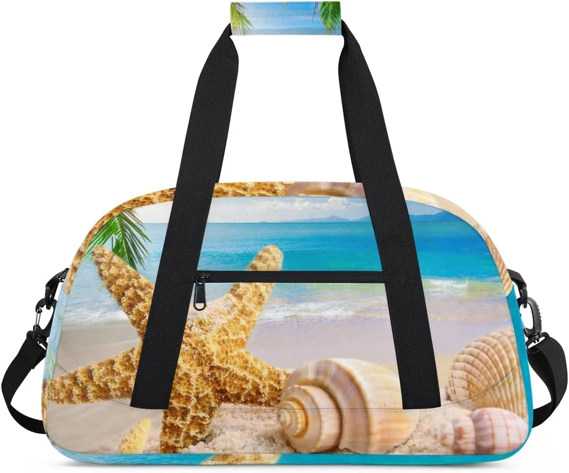 Beach Palm Tree Starfish Boys Girls Gym Bag Dance Perform Training Duffel Bags Weekender Carry-On Tote Luggage Bag Ideal for School Practice or Overnight Trips Beach Theme