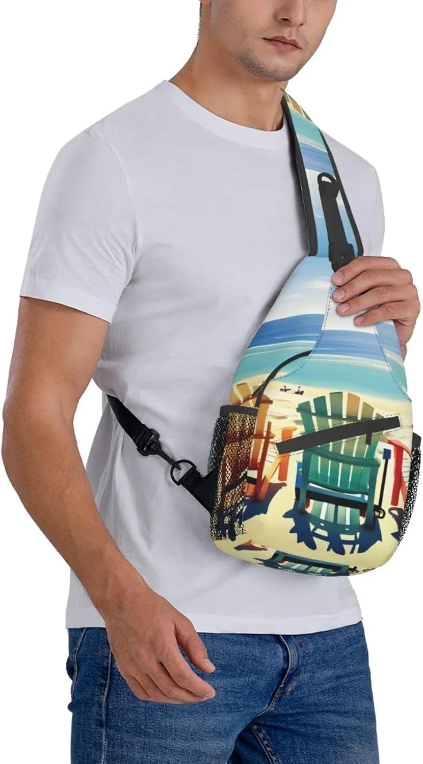 Beach Sunrise And Backlit Palm Tree Crossbody Bag Chest Shoulder Bag Small Casual Backpack Suitable For Women Men Hiking