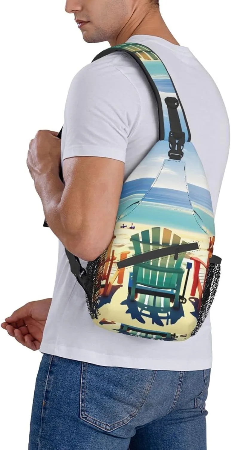 Beach Sunrise And Backlit Palm Tree Crossbody Bag Chest Shoulder Bag Small Casual Backpack Suitable For Women Men Hiking