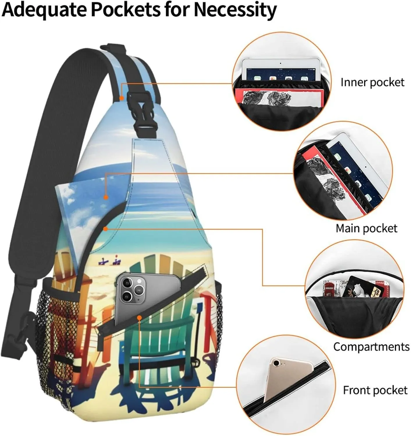 Beach Sunrise And Backlit Palm Tree Crossbody Bag Chest Shoulder Bag Small Casual Backpack Suitable For Women Men Hiking