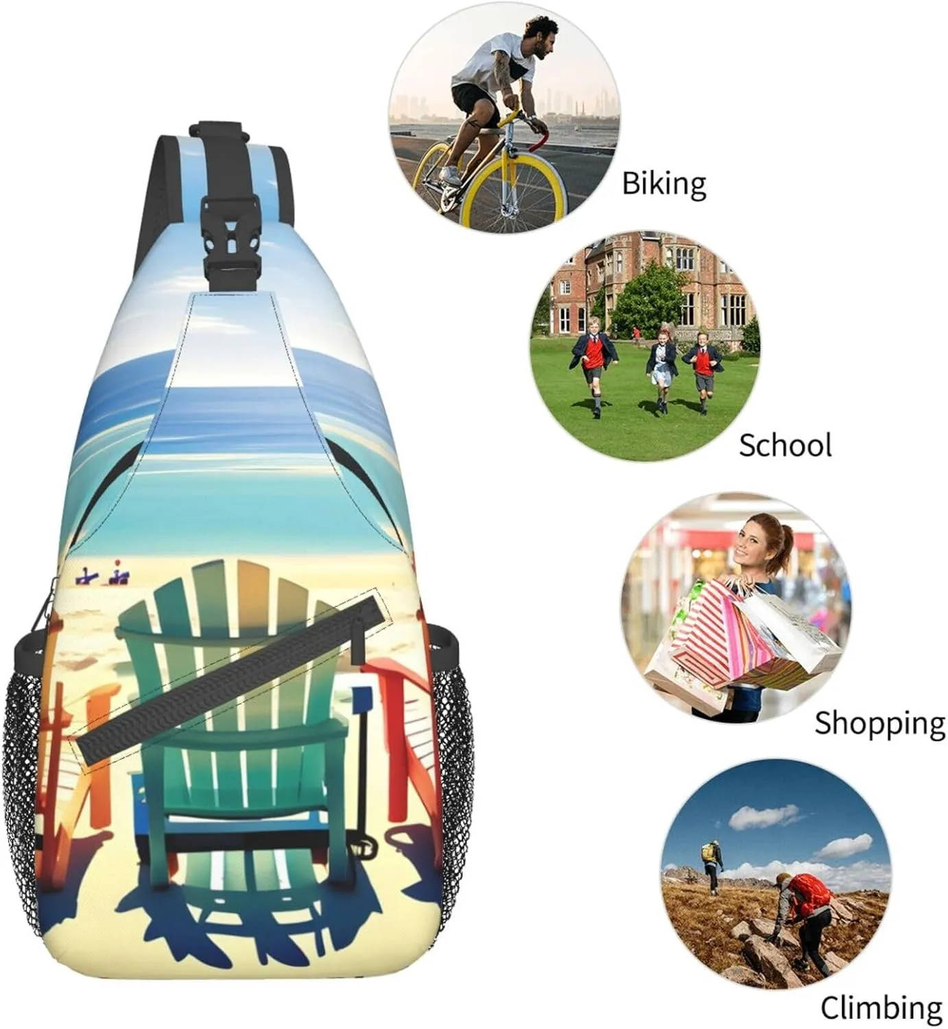 Beach Sunrise And Backlit Palm Tree Crossbody Bag Chest Shoulder Bag Small Casual Backpack Suitable For Women Men Hiking