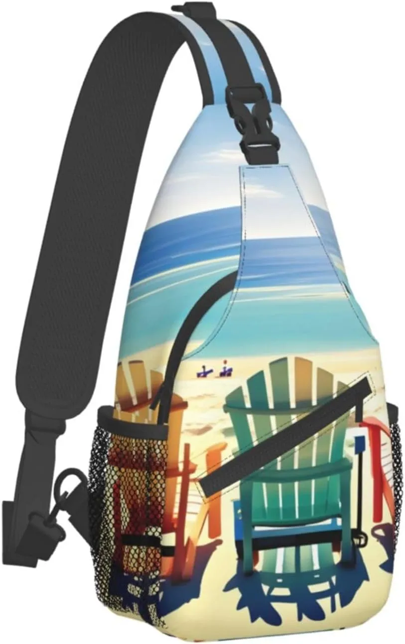 Beach Sunrise And Backlit Palm Tree Crossbody Bag Chest Shoulder Bag Small Casual Backpack Suitable For Women Men Hiking