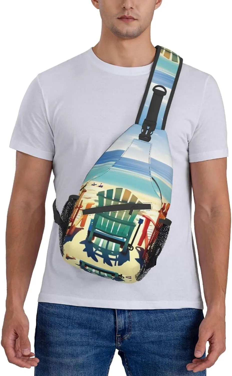 Beach Sunrise And Backlit Palm Tree Crossbody Bag Chest Shoulder Bag Small Casual Backpack Suitable For Women Men Hiking