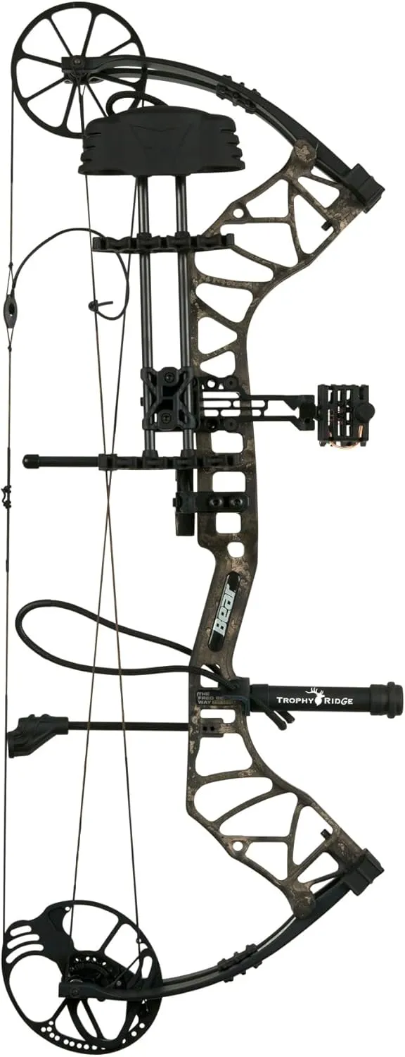 Bear Archery Species EV Ready to Hunt Adult Compound Bow Package, 23.5”- 30.5” Draw Length, 55-70 and 45-60 Lbs Draw Weight, Up to 320 FPS, Made in USA, Limited Life-Time Warranty