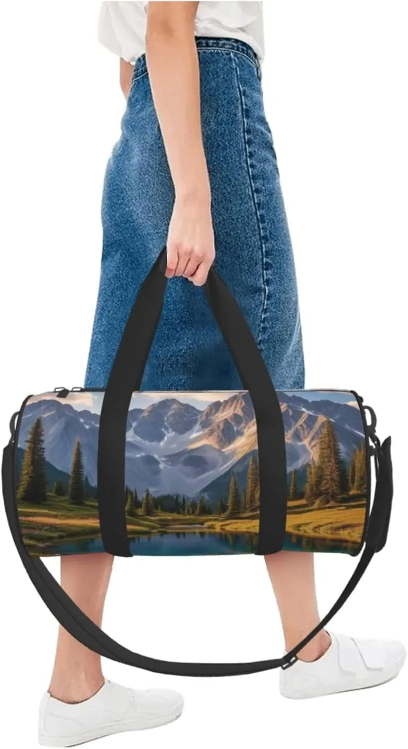 Beautiful Mountains Printed Travel Bag,Round Personal Item Storage bag,Foldie Duffel Bag for Traveling Vacation,Fitness,Sports