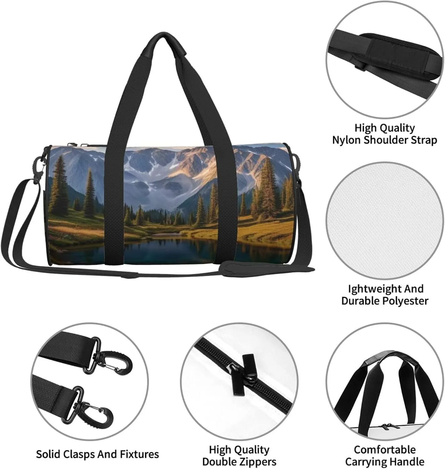 Beautiful Mountains Printed Travel Bag,Round Personal Item Storage bag,Foldie Duffel Bag for Traveling Vacation,Fitness,Sports