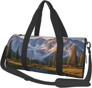 Beautiful Mountains Printed Travel Bag,Round Personal Item Storage bag,Foldie Duffel Bag for Traveling Vacation,Fitness,Sports