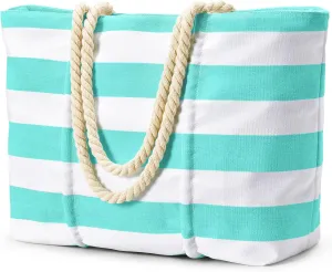 Becokan Beach Bag Large Waterproof Sandproof Canvas Beach Tote Bag with Zipper Swim Pool Bag Travel Essentials