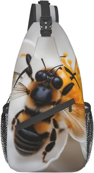 Bee On Honeycomb Shoulder Bag Crossbody Backpack Chest Bag Lightweight Sling Daypackstravel Hiking Cycling For Men Women