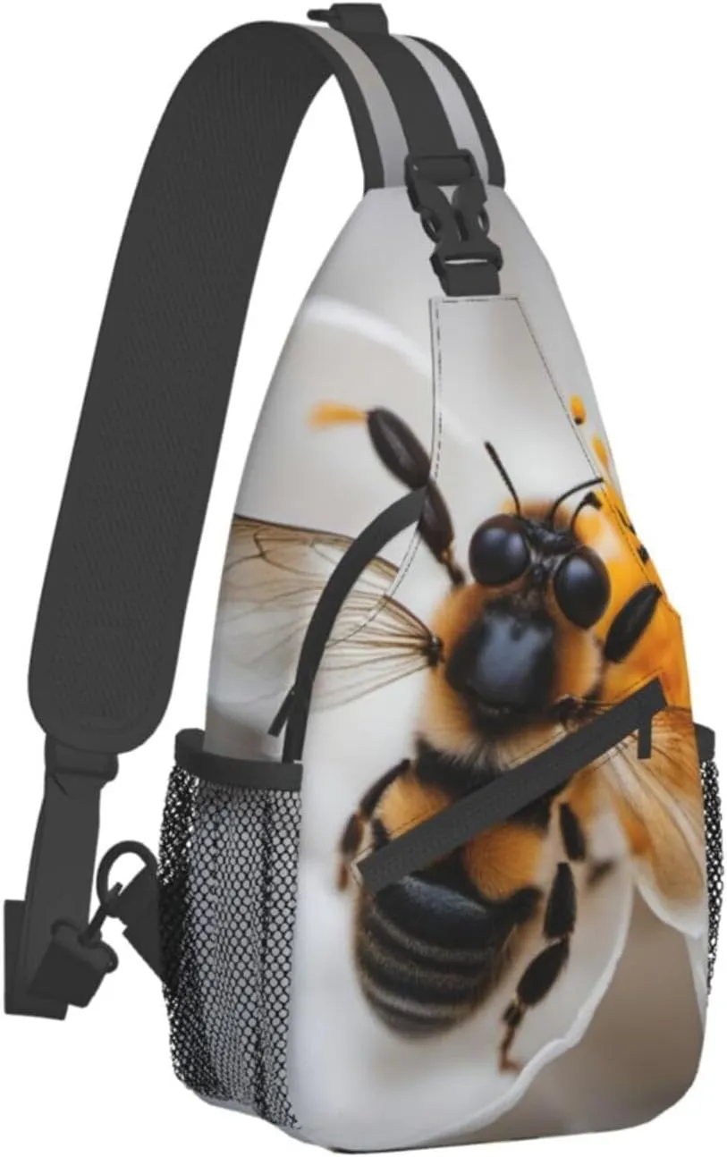 Bee On Honeycomb Shoulder Bag Crossbody Backpack Chest Bag Lightweight Sling Daypackstravel Hiking Cycling For Men Women