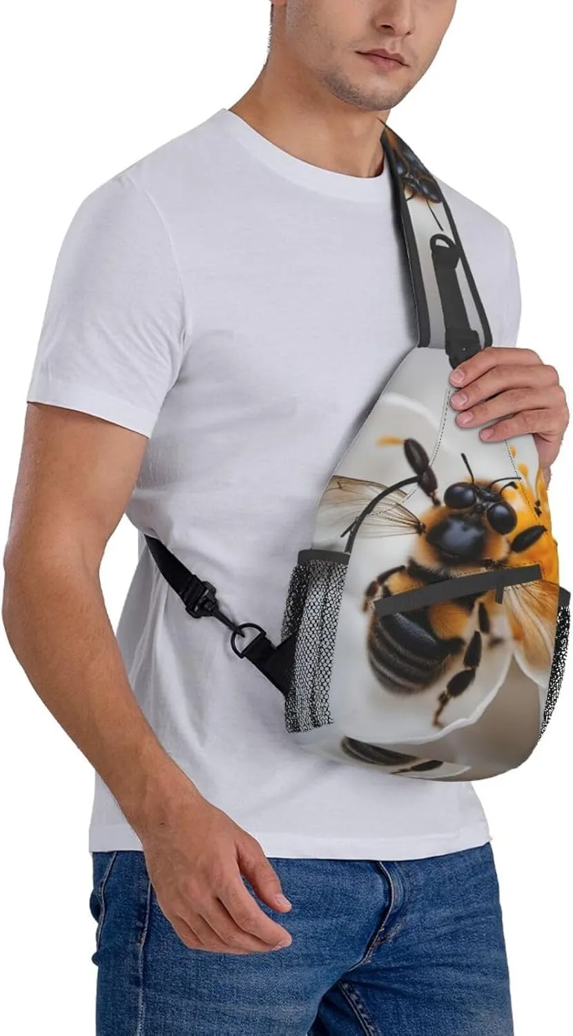 Bee On Honeycomb Shoulder Bag Crossbody Backpack Chest Bag Lightweight Sling Daypackstravel Hiking Cycling For Men Women