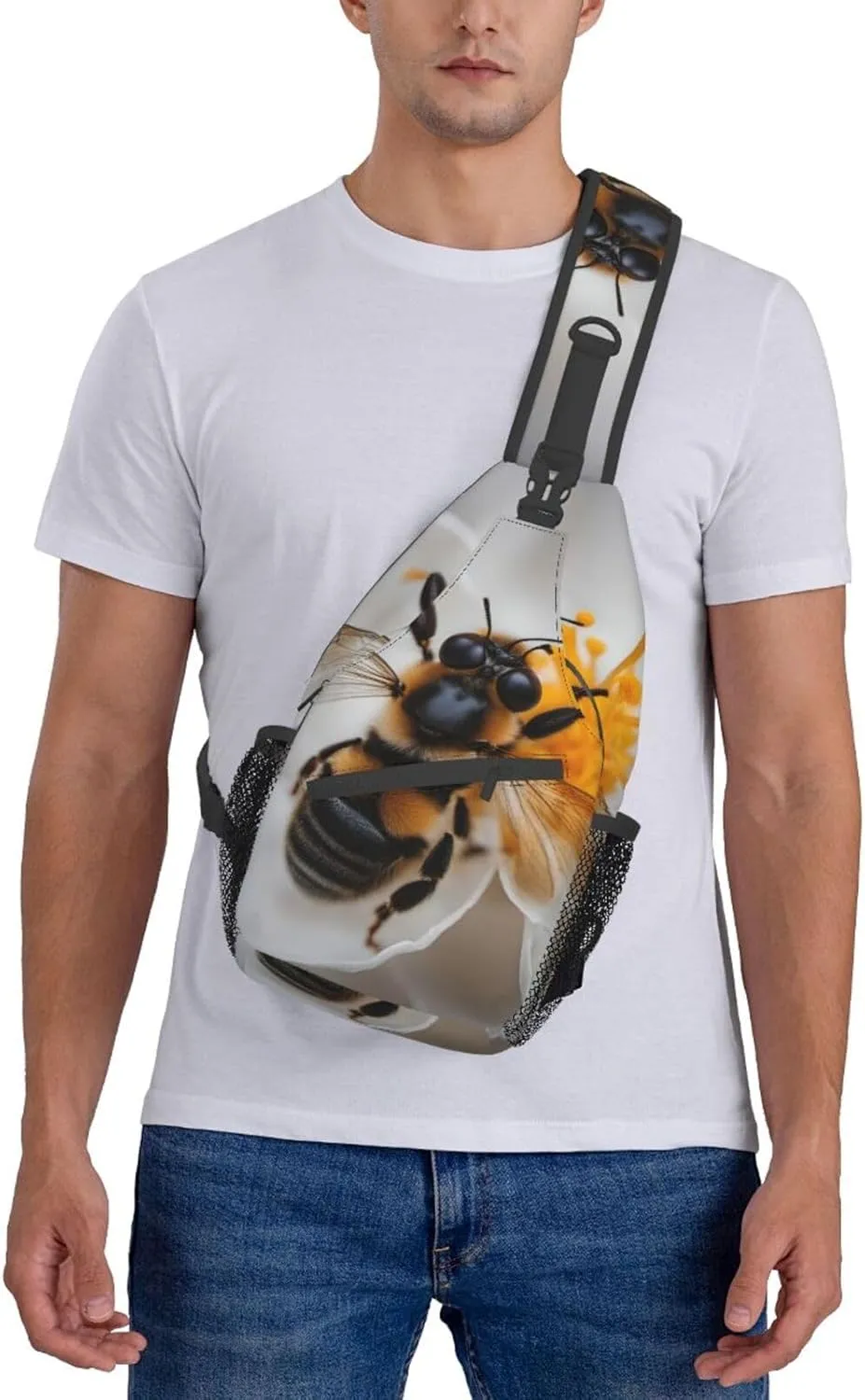 Bee On Honeycomb Shoulder Bag Crossbody Backpack Chest Bag Lightweight Sling Daypackstravel Hiking Cycling For Men Women