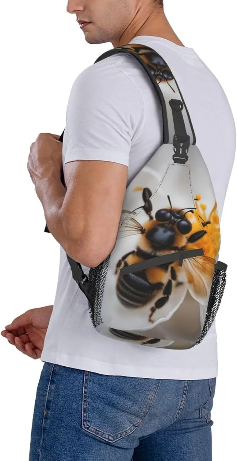 Bee On Honeycomb Shoulder Bag Crossbody Backpack Chest Bag Lightweight Sling Daypackstravel Hiking Cycling For Men Women