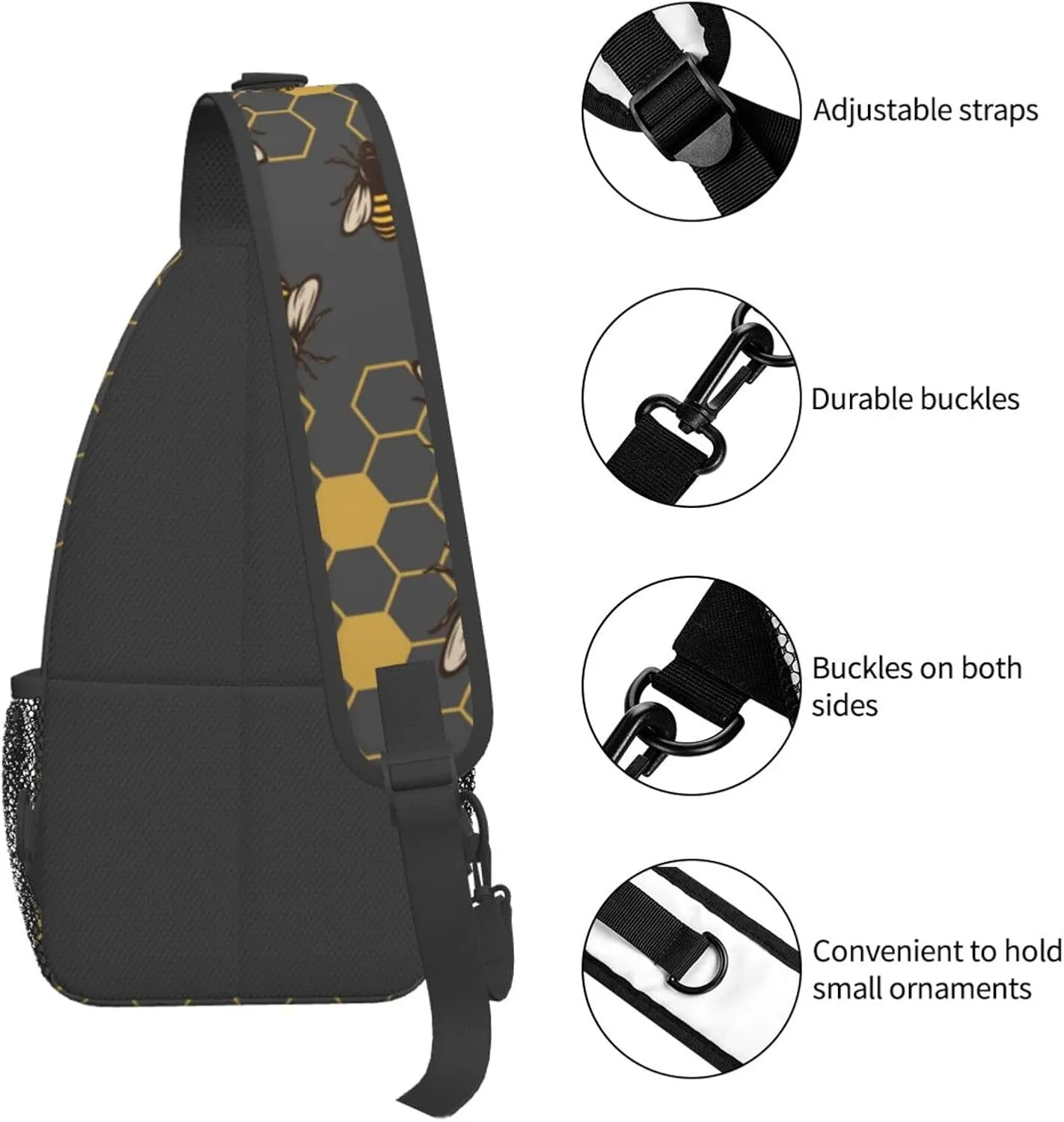 Bee Sling Bag Crossbody Travel Hiking Backpack Daypack for Women Men Unisex，Shoulder Chest Bags Cycling Gym
