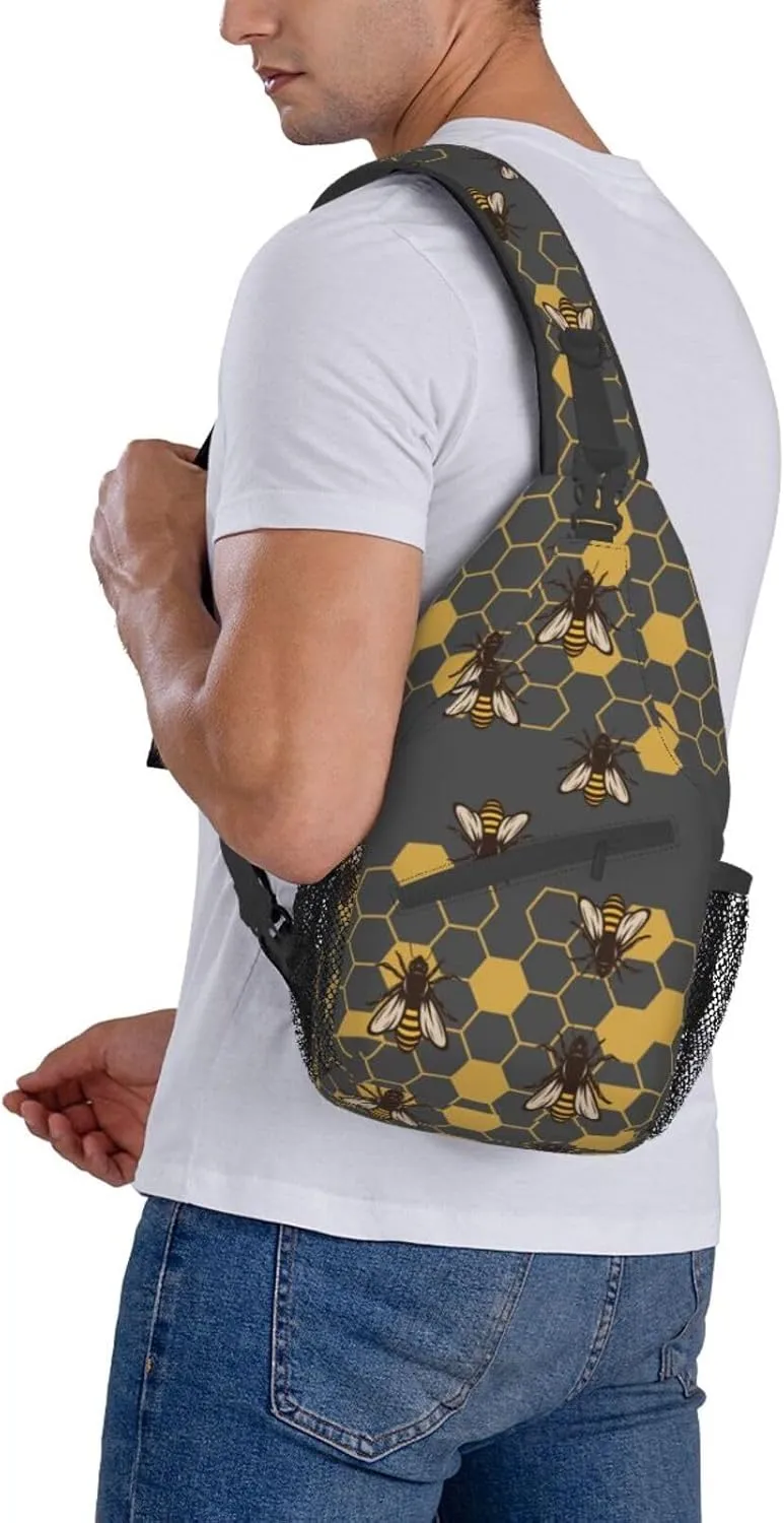 Bee Sling Bag Crossbody Travel Hiking Backpack Daypack for Women Men Unisex，Shoulder Chest Bags Cycling Gym