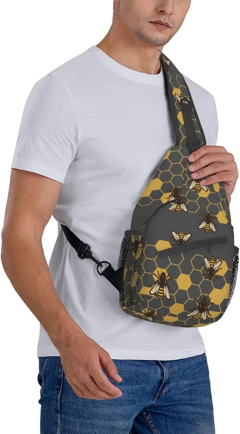 Bee Sling Bag Crossbody Travel Hiking Backpack Daypack for Women Men Unisex，Shoulder Chest Bags Cycling Gym