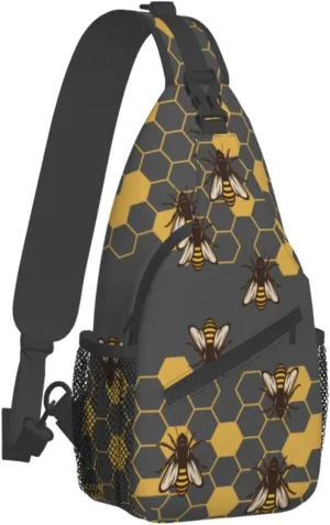 Bee Sling Bag Crossbody Travel Hiking Backpack Daypack for Women Men Unisex，Shoulder Chest Bags Cycling Gym