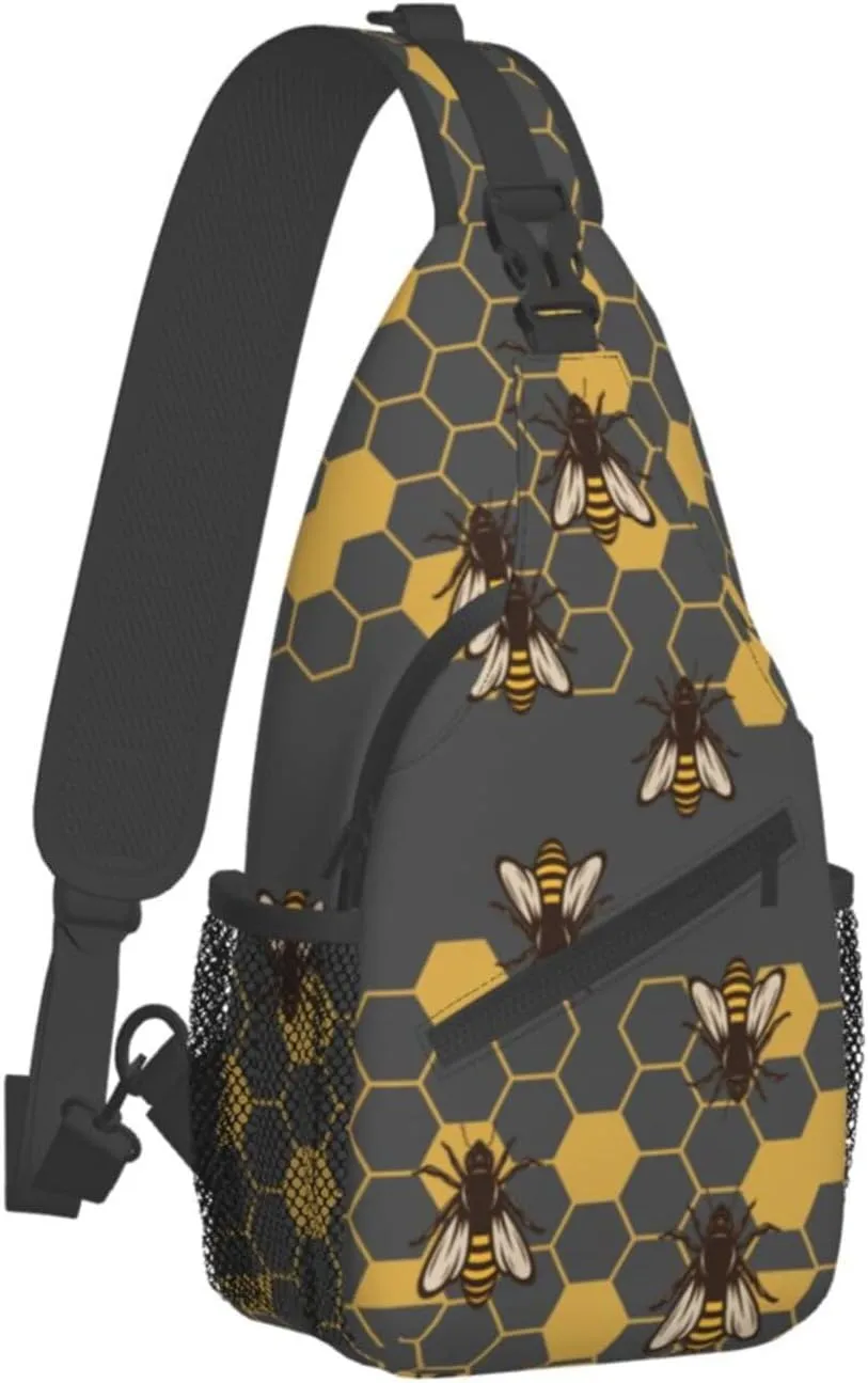 Bee Sling Bag Crossbody Travel Hiking Backpack Daypack for Women Men Unisex，Shoulder Chest Bags Cycling Gym