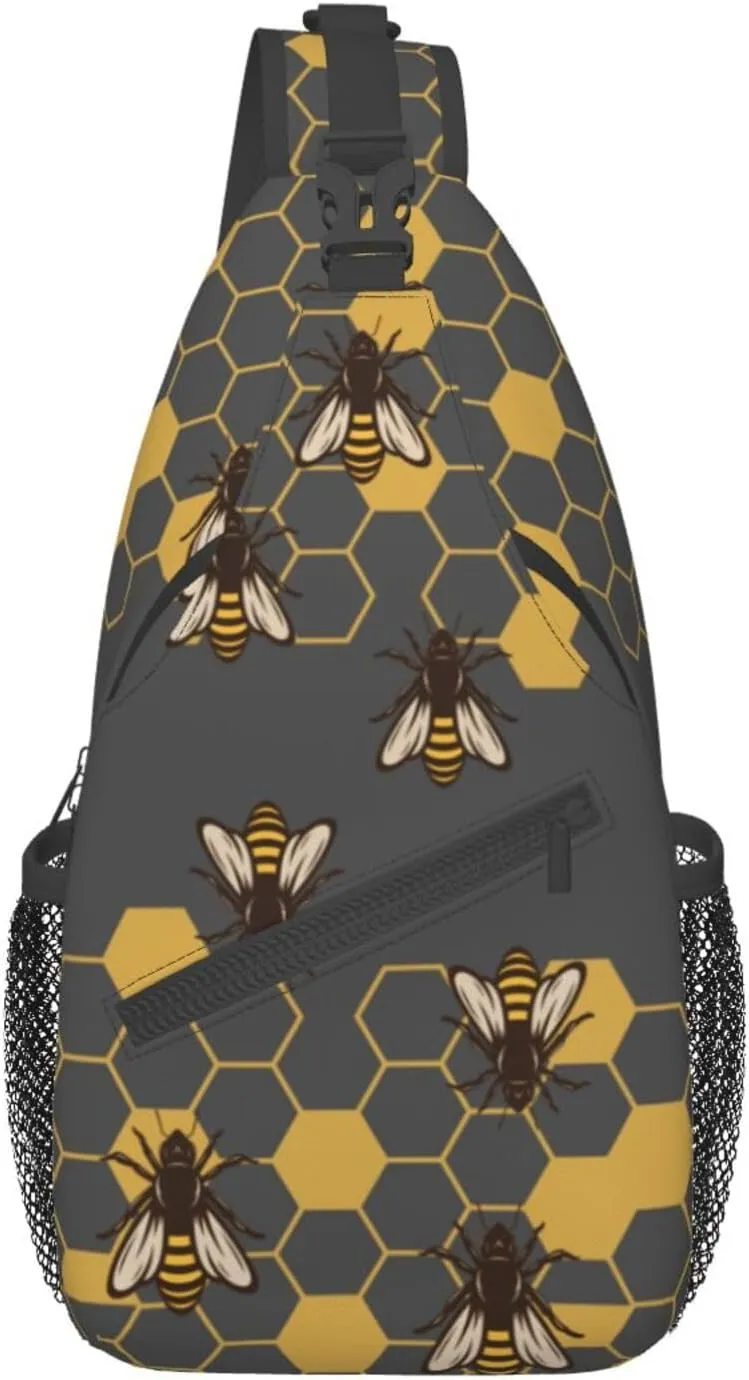 Bee Sling Bag Crossbody Travel Hiking Backpack Daypack for Women Men Unisex，Shoulder Chest Bags Cycling Gym